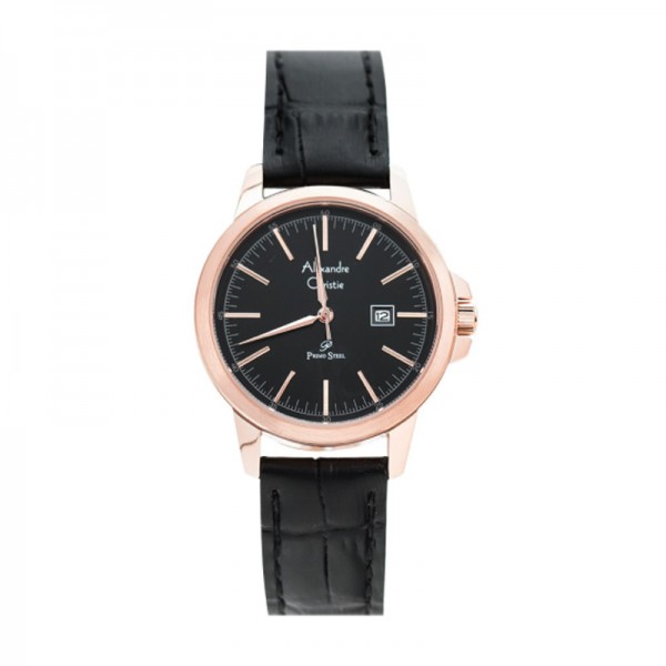 Alexandre Christie AC 1008 Rosegold Black Leather Lady LDLRGBA